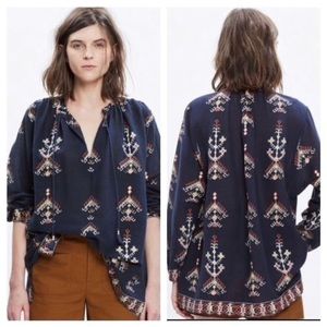 Madewell Marta Folkstitch Popover Peasant Boho 3/4 Sleeve Blouse Top size XS
